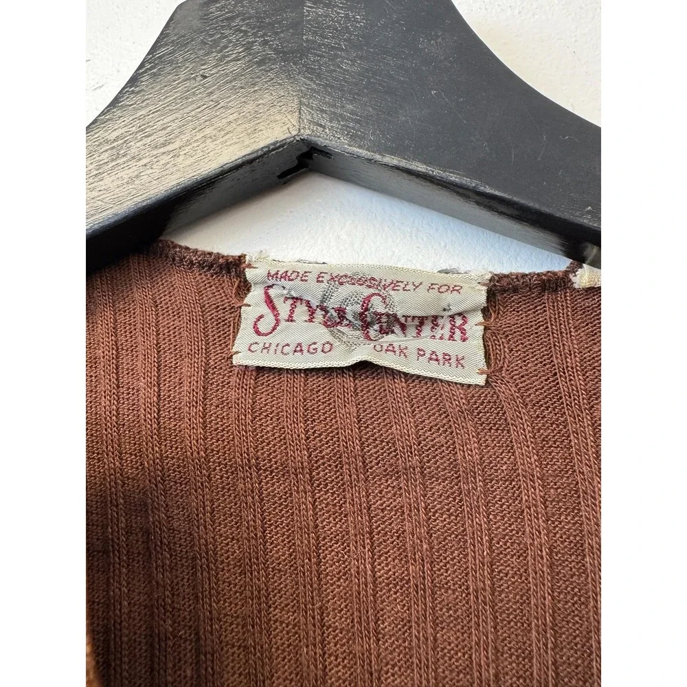 Vintage‎ Style Center Sweater Womens XS Brown Lace Up Henley Ribbed Knit 60s - Picture 2 of 6